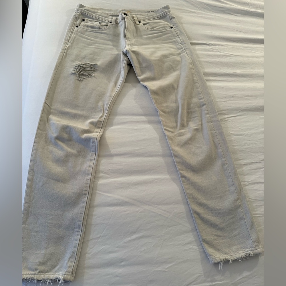 Saint Laurent Cream Straight Leg Jeans with Modern Style